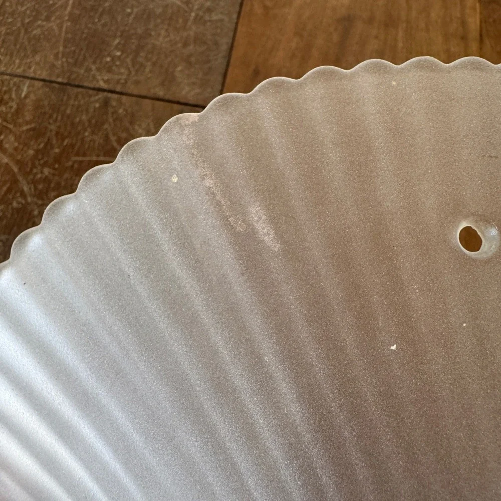 MCM Vintage White Frosted Glass Lamp Shade Scalloped Edge Ribbed Design Art Deco